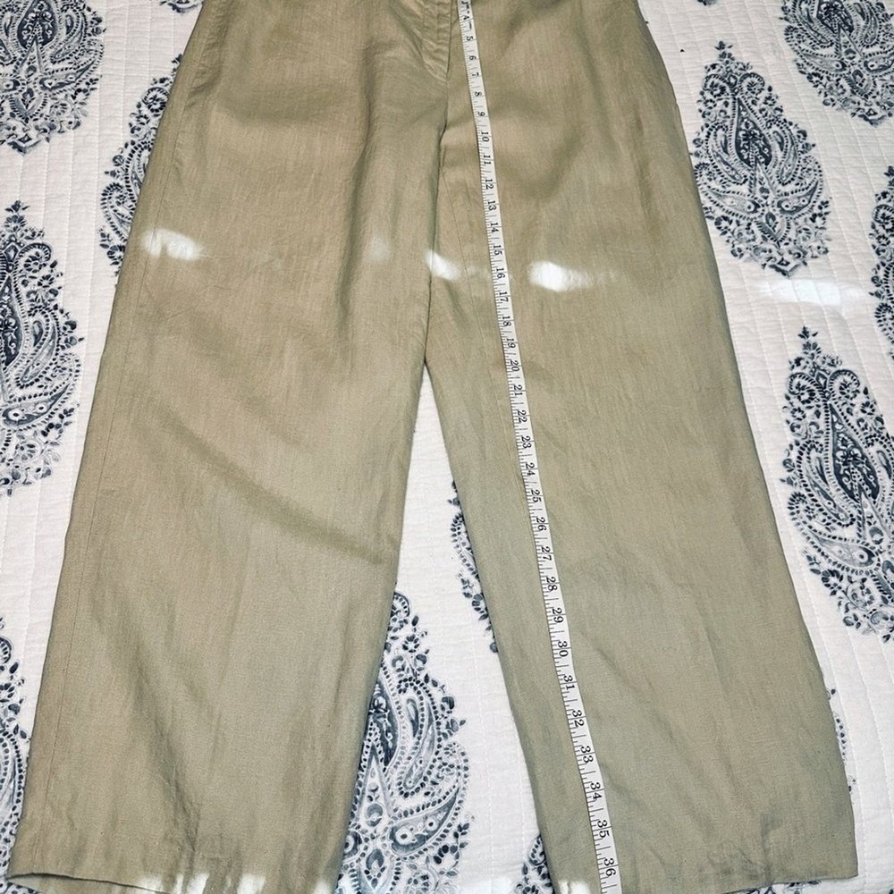 Rafaella Khaki Linen Blend High-Rise Wide-Leg Pants 34"
